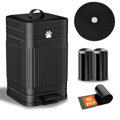 Dog Poop Trash Can Outside, 5L/1.3Gal Metal Dog Waste Trash Can with Lid, Foo...