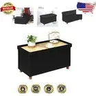 Compact Folding Ottoman with Storage - Black Linen Footstool for Small Spaces