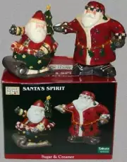 Debbie Mumm SANTA'S SPIRIT Handpainted Creamer and Sugar Set NIB DISC
