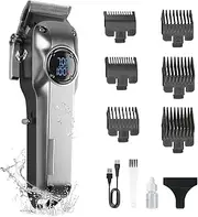 Professional Hair Clipper, Adjustable Hair Trimmer Set, Long Hair Trimmer, Beard Trimmer with LED Display, 6 Guide Combs, Rechargeable Razor for Men