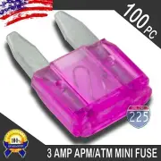 100 Pack 3A Mini Blade Style Fuses APM/ATM 32V Short Circuit Protection Car Fuse