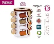 Trueware 360 Degree Revolving Spice / Rack 16 in 1 Round Plastic Container Set