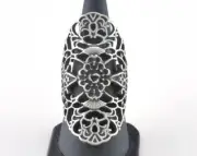 Flowers Adjustable Filigree Ring Antique Silver plated brass 8US size 3017