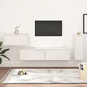 White TV Cabinets - Solid Pine Wood, Stands Shelf Set for Living Room Entertainment Center, Bedroom Media Storage, Farmhouse Style, 4 pcs