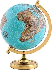 Rely+ Earth Light Blue Rotating Globe of The World with Gold Stand (NOT PLASTIC!) for Bookcase Shelf Decorative Home Desk sturdy Office Decor 6-inch