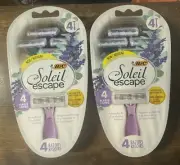 Qty (2) 4Pk Bic Soleil Escape 4 Blade Razors Moisture Strip Lavender, Eucalyptus