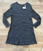 Eileen Fisher Women’s S Crinkled Rayon Wool Blend Yarn Dye Dress Black Stripe