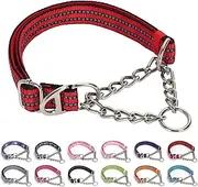 Martingale Dog Collar with Reflective Padded Strap, Anti-Choke & No-Pull Design Dog Collars with Heavy-Duty Chain, Perfect for Medium Large Extra Large and XXL Dogs (Red M)