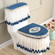 TULKUCBZBP 3pcs Toilet Seat Cover Green Gray Tank Cover Lace Decorative Toilet Case Bathroom Washable Closestool Seat Cover Toilet seat(Blue)