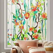 Kromapolis Window Privacy Film Stained Glass Faux 3D Rose Decorative UV Sun Blocking Static Window Clings Non Adhesive Glass Stickers for Home Bathroom (Printed, 35.4 x 78.7 inch)