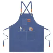 Adjustable Chef Apron Cross Back Aprons for Kitchen Cooking Painting, Blue