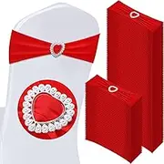 100 Pcs Spandex Chair Sashes with Heart Shaped Buckle Slider Stretch Chair Cover Band Universal Elastic Ties for Wedding Banquet Event Party Decoration(Red)