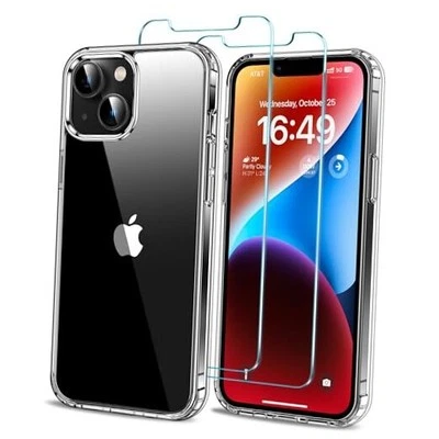 for iPhone 13 Case with 2-Pack Screen Protector, Non-Yellowing, Drop Clear