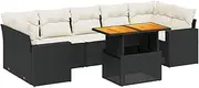 vidaXL 8-Piece Modular Garden Sofa Set with Cushions - Black Poly Rattan Adjustable Table - Outdoor/Patio/Balcony Furniture