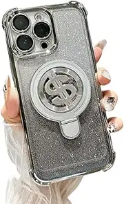 [PONRFEKT] Electroplated Glitter Case for Samsung Galaxy A35 5G with Magnetic Stand,Transparent Protective Cover Gradient Glitter,Stylish Silicone Shockproof Cover-Silver