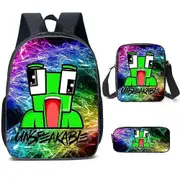 Unspeakable 3pcs/set Cartoon Print Backpack + Crossbody Bag + Pencil Case, For Kids Gifts
