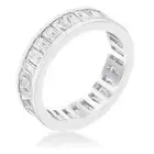Rhodium Plated Baguette Emerald Cut Eternity Ring