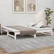 Pull-Out Wooden Day Bed Frame White, Solid Pine Wood, 2X(90x190) cm, Versatile Sofa Bed with Slatted Design