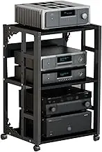 3 Layer Media Storage Cabinet,Movable AV Media Stand Component Cabinet,Adjustable Shelves,for Living Room Gaming Recording Studio,Load 150kg(Black)