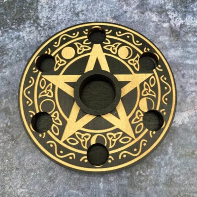 1PC Wicca Pentagram Altar Star Wood Tray Candle Incense Holder Witchcraft