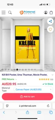 Uma Thurman Signed Kill Bill Poster. Standard Frame
