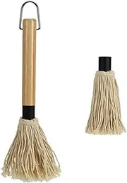 Pack of 2 BBQ Pug Brushes, 28.5 cm Long Grill Brush, Cotton Head, Kitchen Brush, Pastry Brush with Long Wooden Handle, BBQ Sauces, Mop, Marinades, Grill Brush with Replacement Heads for
