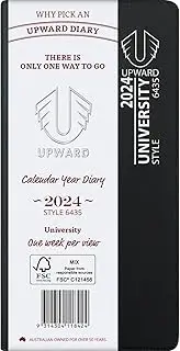 Upward Diaries 6435 University Weekly 2024 Diary, Pocket Size - Phthalate Free PVC Cover - Black
