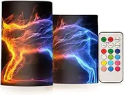 ZRYSMY Cat Abstract Fire Flameless LED Candles with Remote - Set of 2, 3 Inch Battery-Operated Flickering Pillar Candles with Timer, No Batteries Included