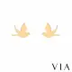 【VIA】白鋼耳釘 白鋼耳環 鴿子耳環/動物系列 飛翔鴿子造型白鋼耳釘(金色)
