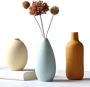 Abbittar Ceramic Vase Set of 3, Minimalist Flower Vases for Rustic Home Decor, Modern Farmhouse, Living Room, Shelf, Table, Bookshelf, Mantel and Entryway - Multicolor