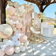 Sand White Balloon Garland Arch Kit-Sand White Balloons Double-Stuffed Blush Balloons Peach Balloons for Boho Wedding Baby Shower Bridal Engagement Anniversary Graduation Birthday Decorations (Sand White)