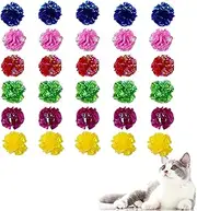 30 Pieces Colorful Cat Toys Rustle Sound Ball, Mylar Crinkle Balls, Kitten Toy Crinkle Paper Ball, Cat Crinkle Balls Chew and Chase, Interactive Cat Toy Crinkle Ball Indoor to Keep Fit and Active