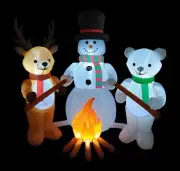 6 Foot Tall Snowman Reindeer Polar Bear Trio Roasting Marshmallow LED Inflatable