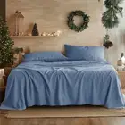 Bedsure KING Stonewashed French Flax Linen Cotton Sheets Slate Blue 4pc Set NEW