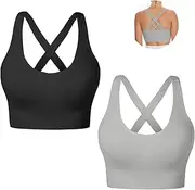 [Nabawa] Sports Bra for Women Unpadded Medium Support Criss Cross Back Strappy Workout Bra High Impact Gym Activewear Top