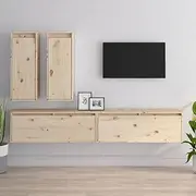 TV Cabinets, 4 Pcs Solid Pine Wood Wall Mounted Entertainment Unit, Floating Media Storage for Living Room