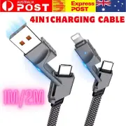 4-in-1 USB A to Type-C Metal Charging Cable Data Cord for iPhone Samsung