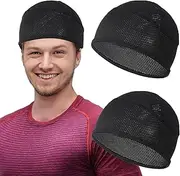 [QFGasre] 2 pcs Cooling Skull Caps Helmet Liner, Lightweight Mesh Cycling Caps Flexible Heads Cover Sweat Wicking Running Beanie Hat for Men Women Black, black, One size