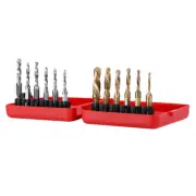12pcs M3-M10 Hex Shank Titanium Plated HSS Screw Thread Tap Drill Bit Tool.