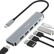JESWO USB C Hub, USB C to HDMI MacBook Adapter, 6 in 1 Type C Adapter with 4K HDMI, 100W PD Charging, Multi USB 3.0 USB-A Ports for MacBook Air, iPad Pro, XPS and More USB-C Device