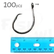 Fish WOW!® 100pcs Size 11/0 Fishing 4x strong Offset circle hook Short Shank NEW