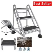 3-Step Grey Rolling Ladder with Durable Steel Frame - 10-Year Warranty