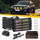 4 Amber/White 12 LED Strobe Light Bar Car Truck Flashing Warning Hazard Beacon Y