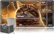 HEAKIERG 2Pcs Card Game Mats & MTG Card Box Set 24" x 14", Game Play Mat with Stitched Edge for Magic The Gathering Commander Deck Trading Card Game Anime TCG Card Desk Writing Pad, Cat