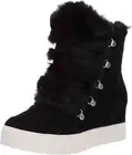 Steve Madden Women's WHARTON Faux Fur Trim Lace-Up Wedge Sneakers