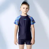 在飛比找Yahoo奇摩購物中心優惠-沙兒斯 泳裝 卡通袖飾防曬防寒短袖兩件式兒童泳裝