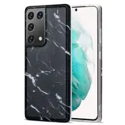 For Samsung Galaxy S21 Ultra Case, TPU Glossy Marble Pattern Protective Cover, Black