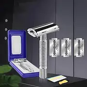 Double Edge Safety Razor for Unisex, 3 Platinum Coated Double Edge Blade Refills Safety Razo, Women Men's Razor with a Delicate Box,