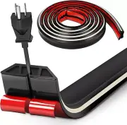 10ft Black Floor Cord Cover, Self-Adhesive Power Cable Protector, Silicone Cord