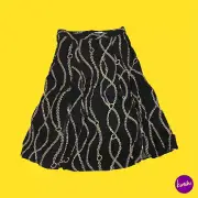 WAREHOUSE Women's A Line Skirt, Slit Front, Chain Print, Flounced, Black, UK 12